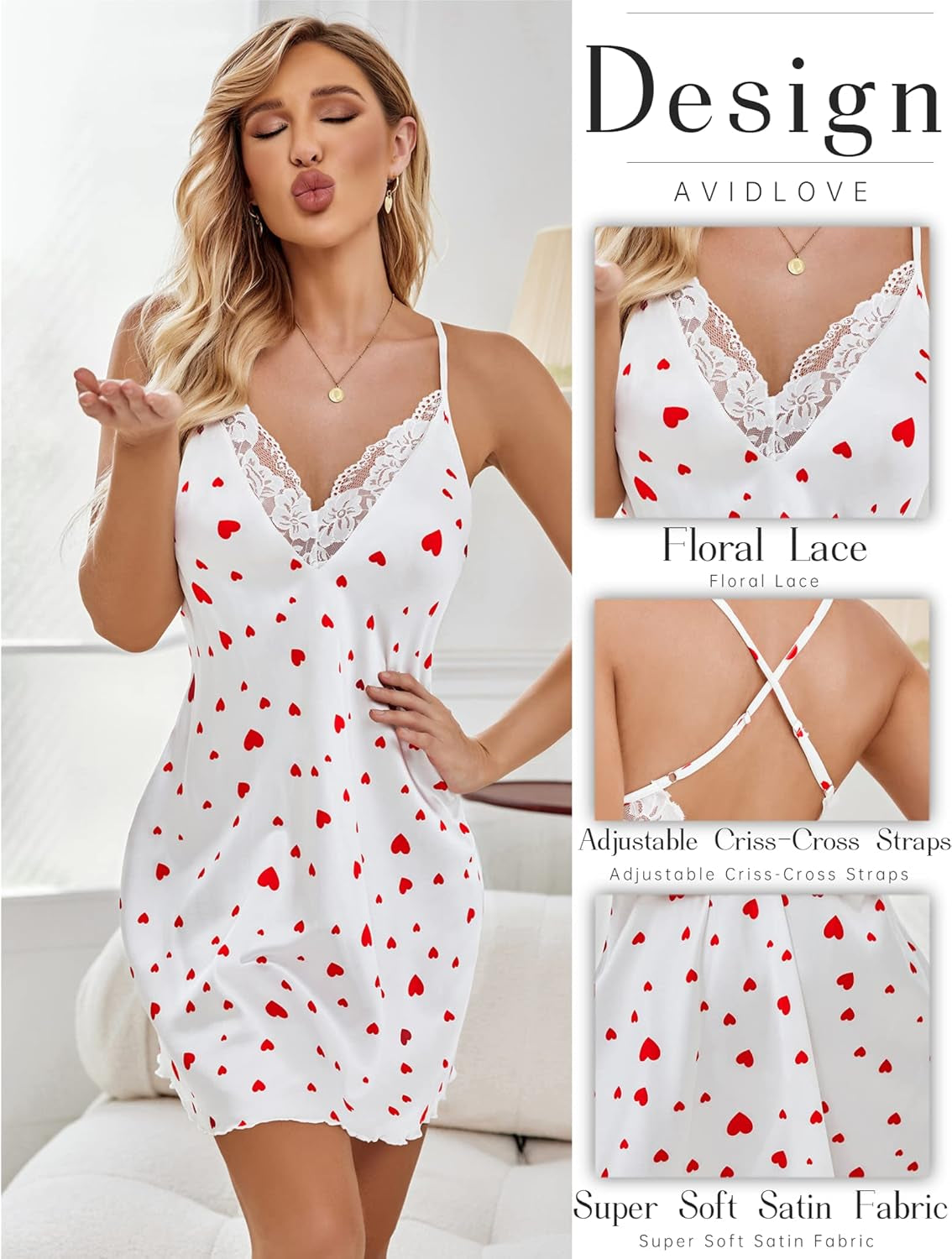 Silk Nightgown for Women Sexy Lingerie Dress Babydoll Lace Lingerie V Neck Sleeveless Nightgown